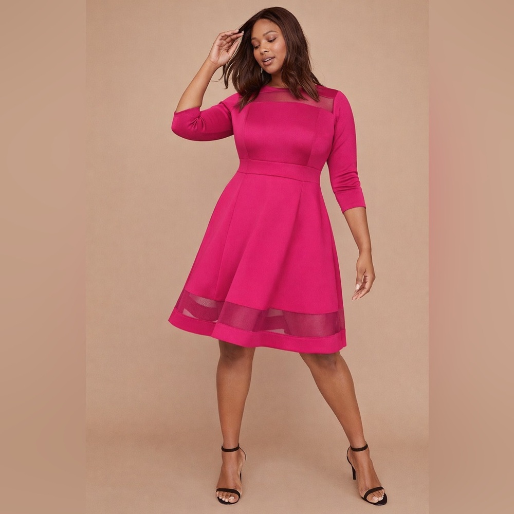 NWT Lane Bryant Fuchsia Scuba Fit & Flare Dress Mesh Trim Size XL 14/16
